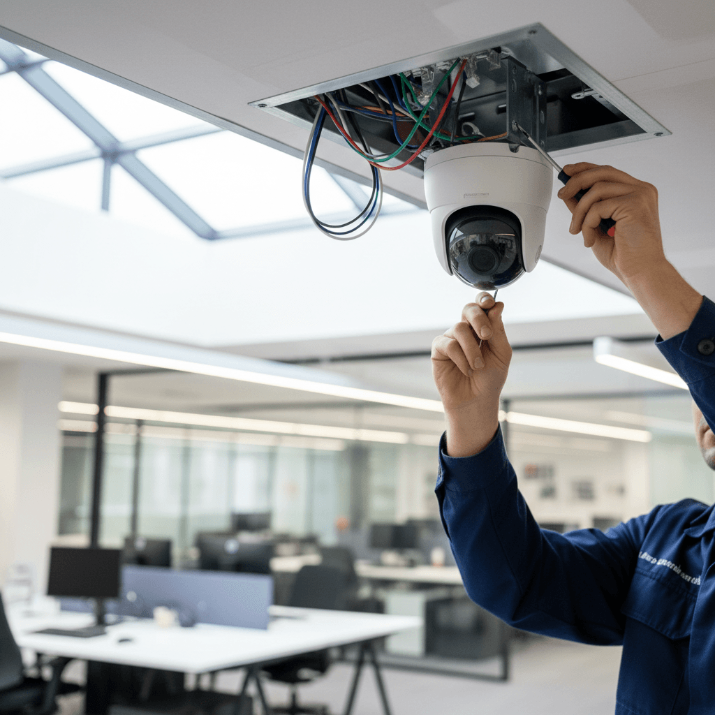 HD camera installation on commercial building