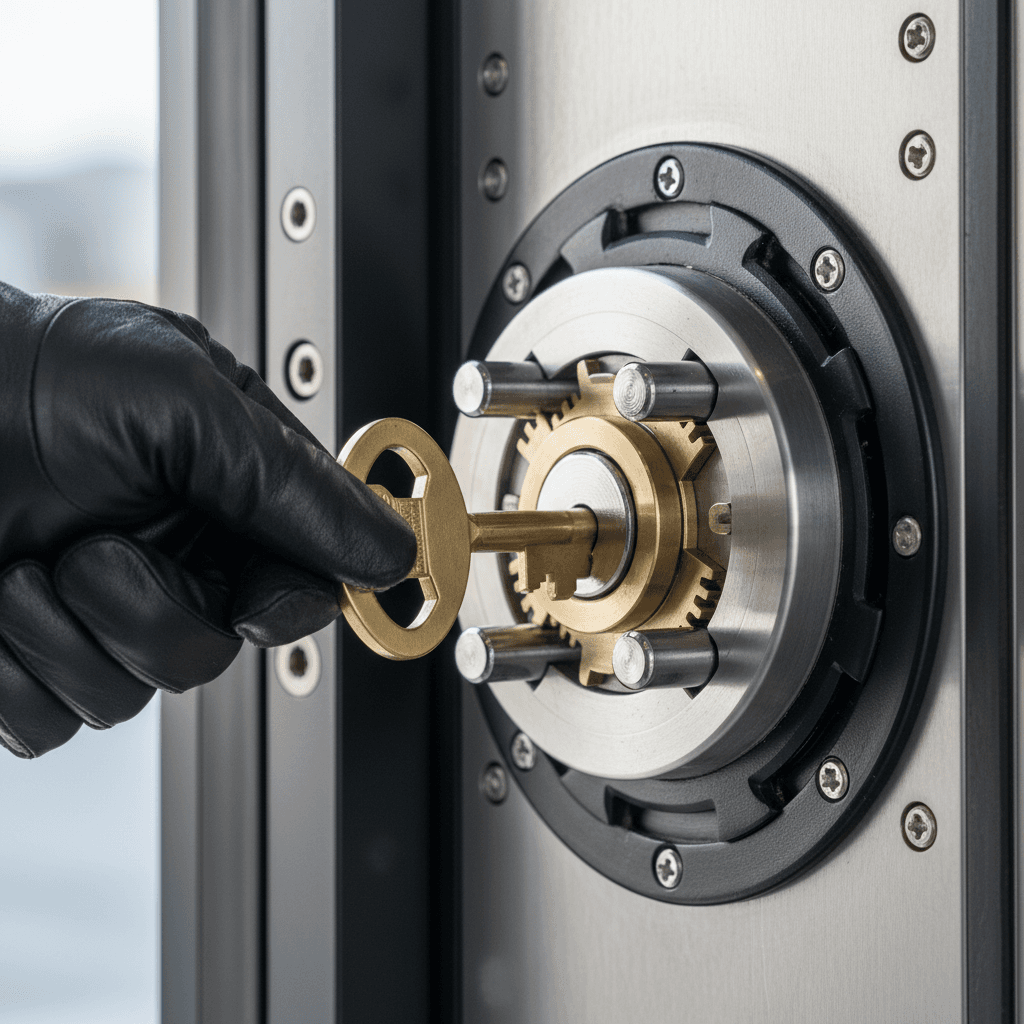 Commercial locksmith installing professional-grade lock on office door