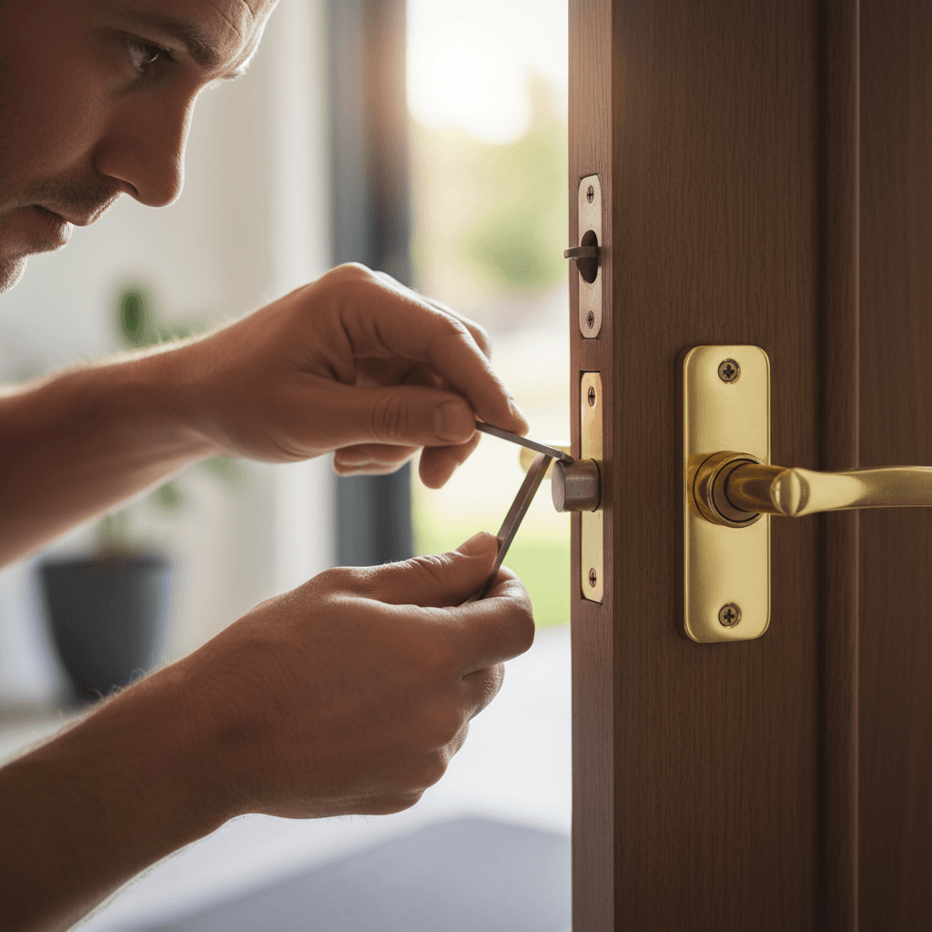 Locksmith using professional tools to resolve emergency lockout situation